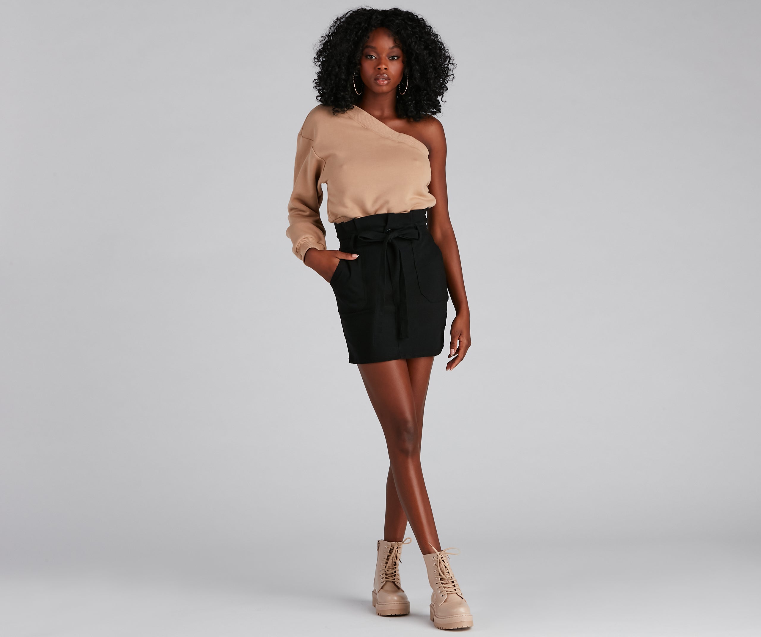 Booked And Busy Twill Paperbag Mini Skirt