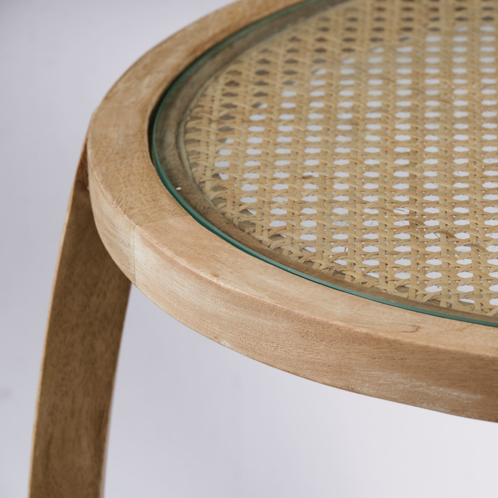 Hubbard I Light Brown Solid Wood w/Glass Top Round Accent Table   Tropical   Side Tables And End Tables   by HedgeApple  Houzz