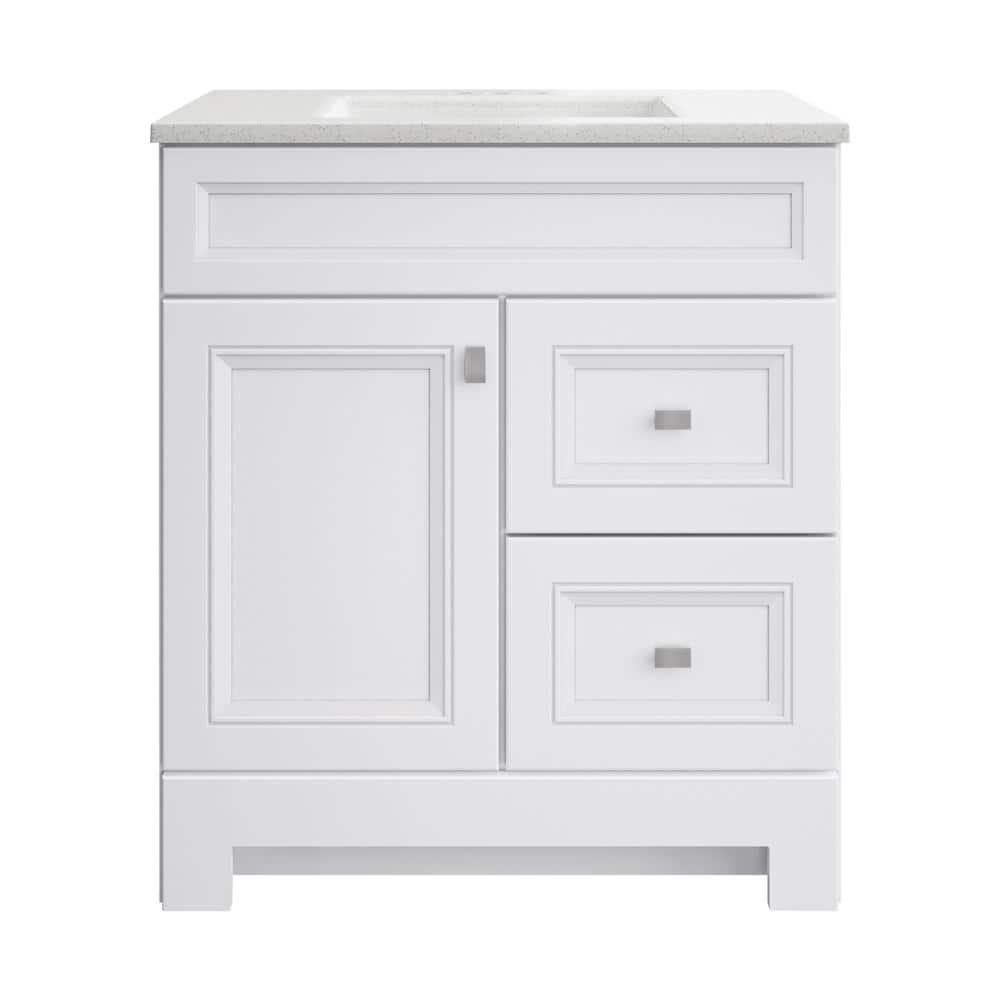 Home Decorators Collection Sedgewood 305 in W x 188 in D x 344 in H Freestanding Bath Vanity in White with Arctic Solid Surface Top