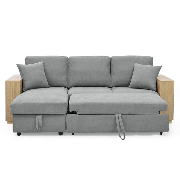 2 Seats Sofa and Reversible Chaise with Storage， MDF Shelf Armrest