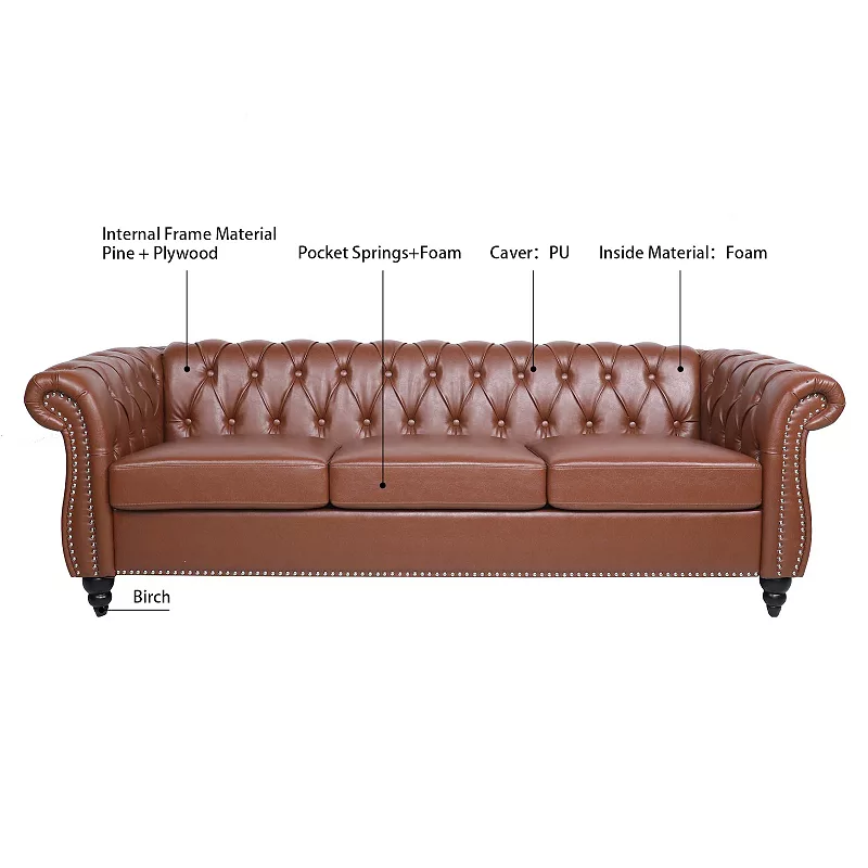 F.c Design Rolled Arm Chesterfield 3 Seater Sofa