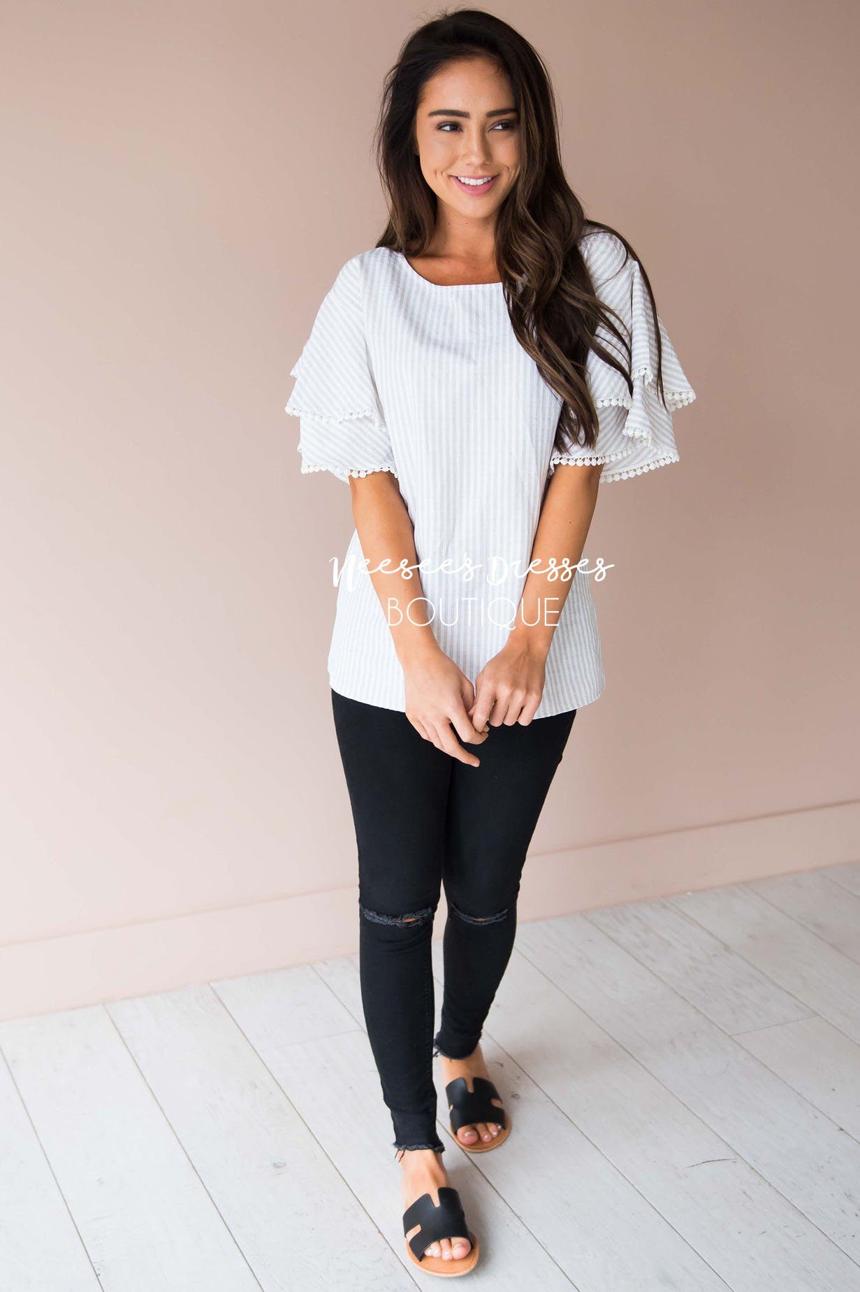 Wish You Were Here Pom Sleeve Top