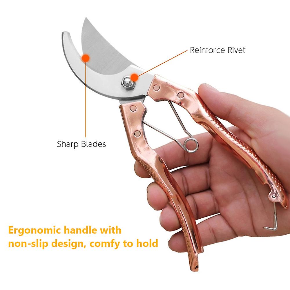 Rose Gold Bypass Pruning Shears Stainless Steel Garden Shears Garden Clipper Heavy Duty Pruners Secateurs Gardening Trimmer Scissors