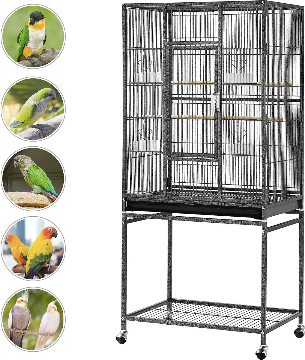 Yaheetech 53.7-in Parrot Bird Cage and Stand， Hammered Black， Large