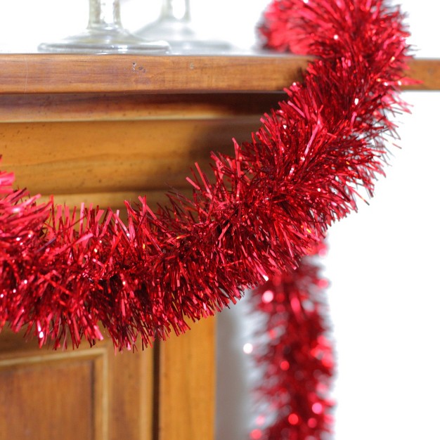 Unlit Shiny Red 8 ply Foil Tinsel Christmas Garland