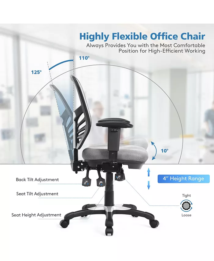 Costway Mesh Office Chair 3-Paddle Computer Desk Chair Adjustable Seat