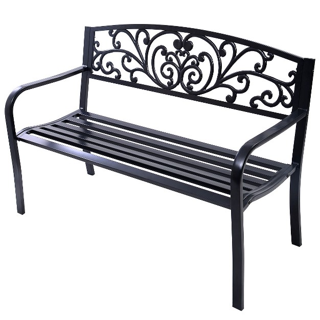 Tangkula 50 quot patio Bench Porch Chair Steel Frame Cast Iron Loveseat W Backrest For Park Garden