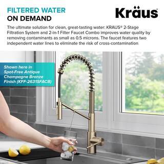 KRAUS Oletto Pull-Down Kitchen Faucet in Spot-Free Antique Champagne Bronze with Purita Under-Sink Filtration System FS-1000-KFF-2631SFACB