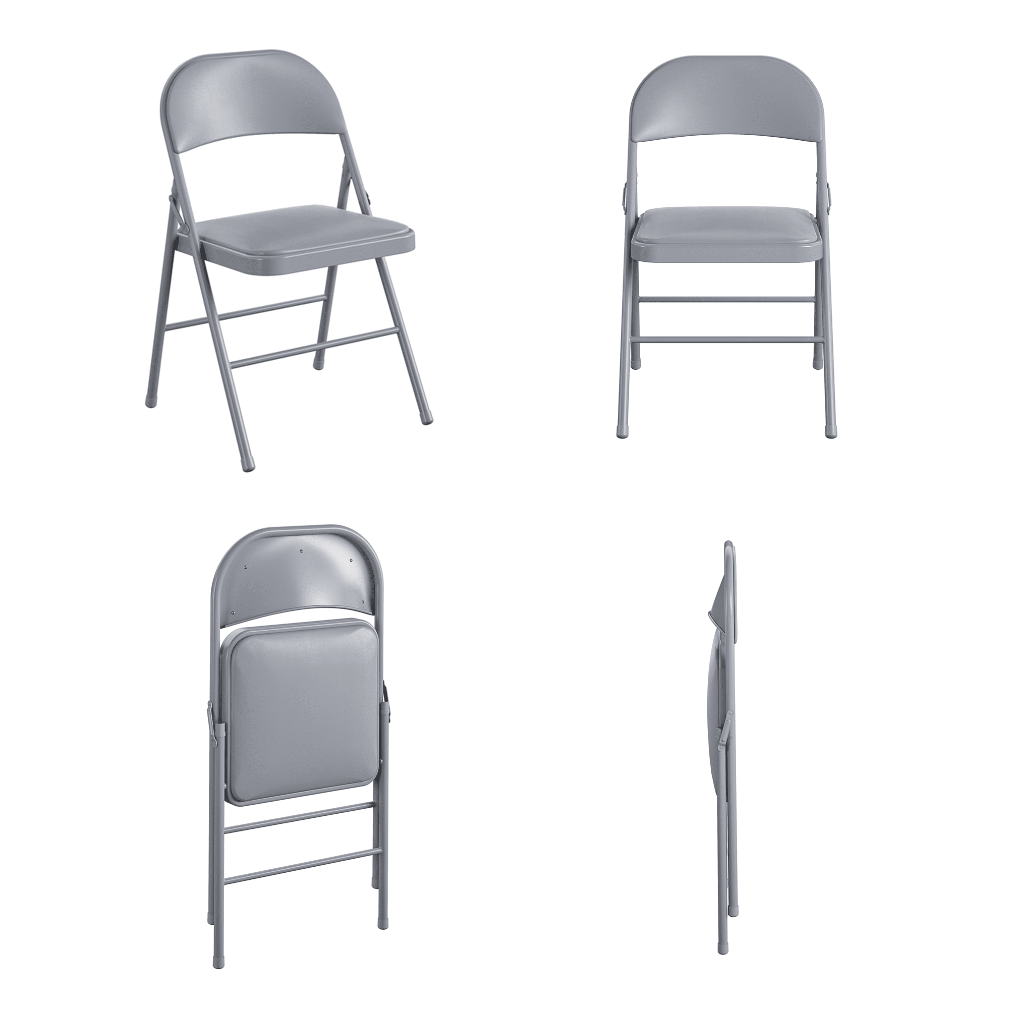 COSCO Premium Vinyl Padded Metal Folding Chair, Double Braced, Gray, 4-Pack