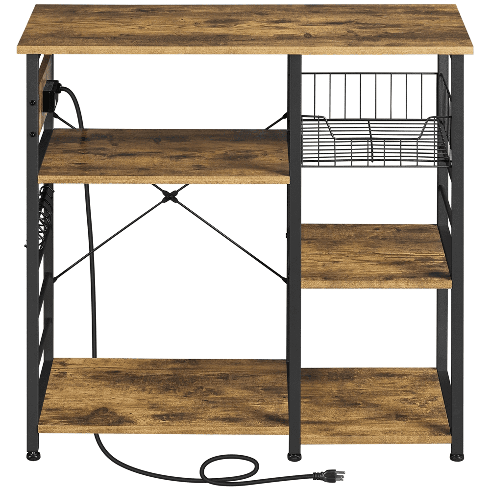 Yaheetech 4-Tier Baker's Rack with Power Outlet Utility for Kitchen，Rustic Brow