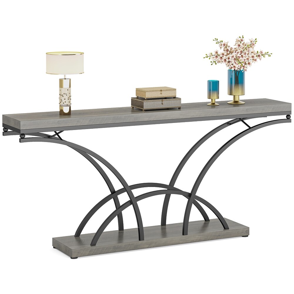 70.9'' Faux Marble Console Sofa Table with Half Moon Shaped Metal Legs for Entryway  Accent Tables for Living Room