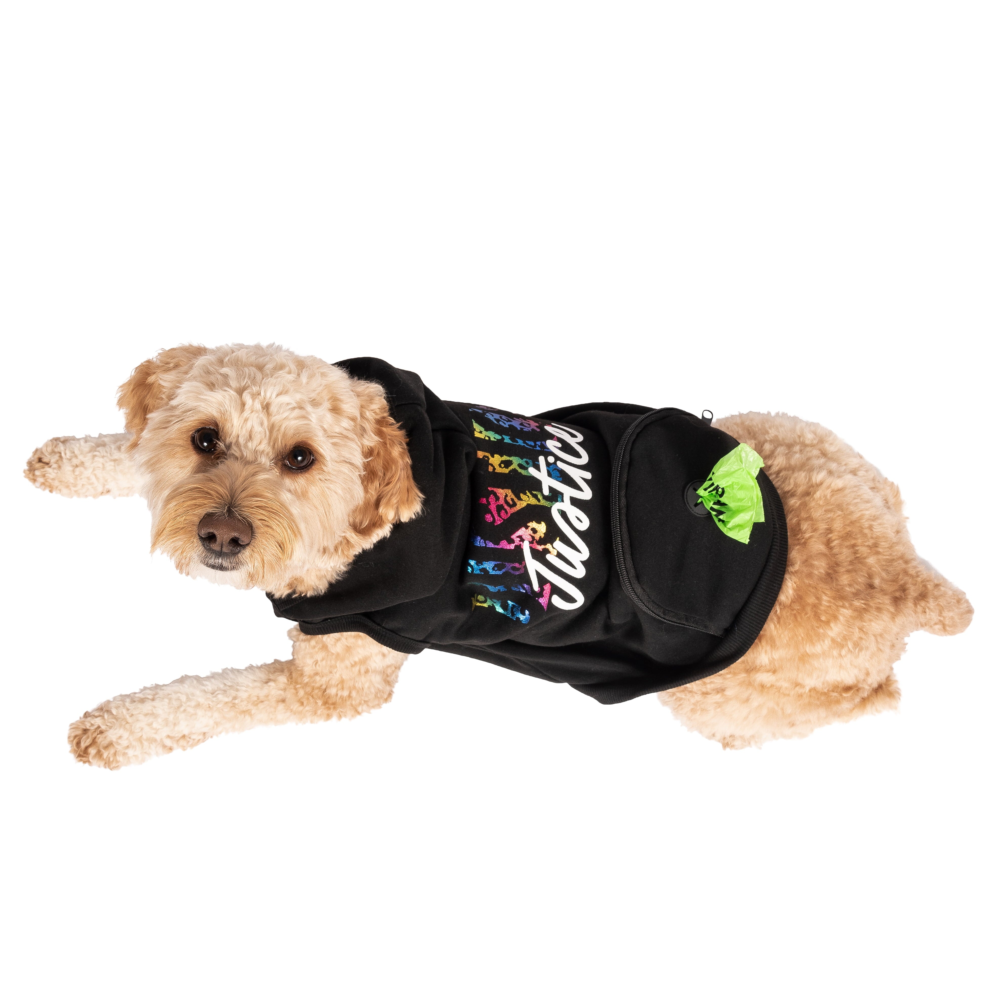 Justice Pet Polyester Printed Fleece Hoodie， Black， XS