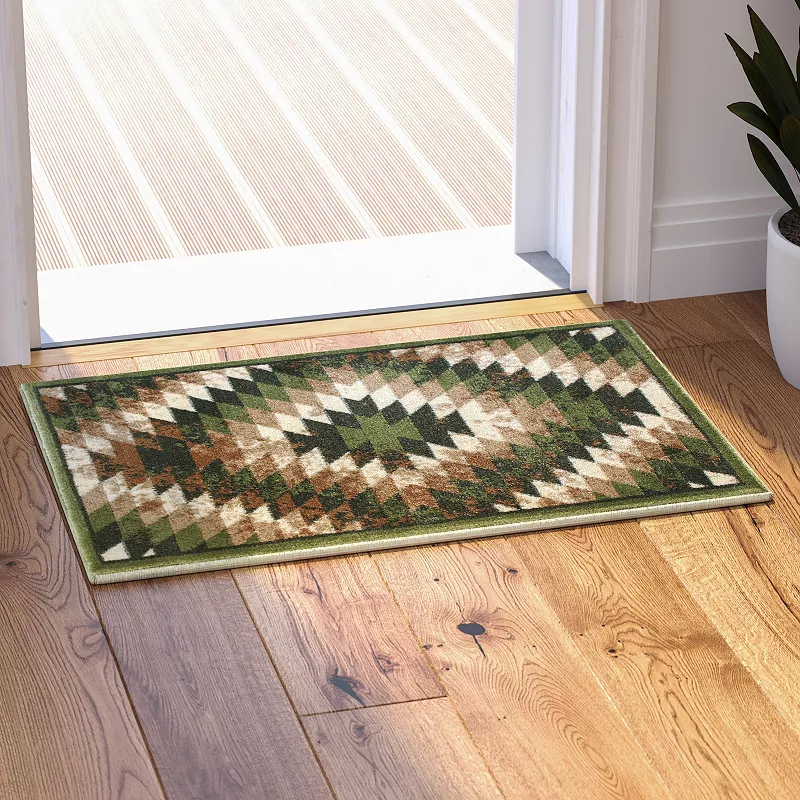 Masada Rugs Masada Rugs Stephanie Collection 2'x3' Area Rug Mat with Distressed Southwest Native American Design 1106 in Green， Brown and Beige