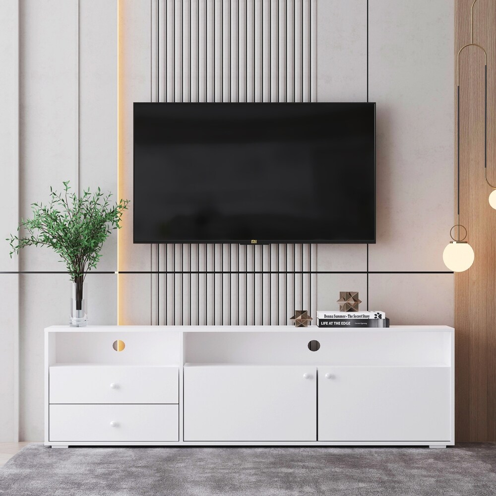 63''W Modern Functional Multi Storage TV Stand Console Media Cabinet with 2 Shelf 2 Drawer 2 Door for Living Room Bedroom