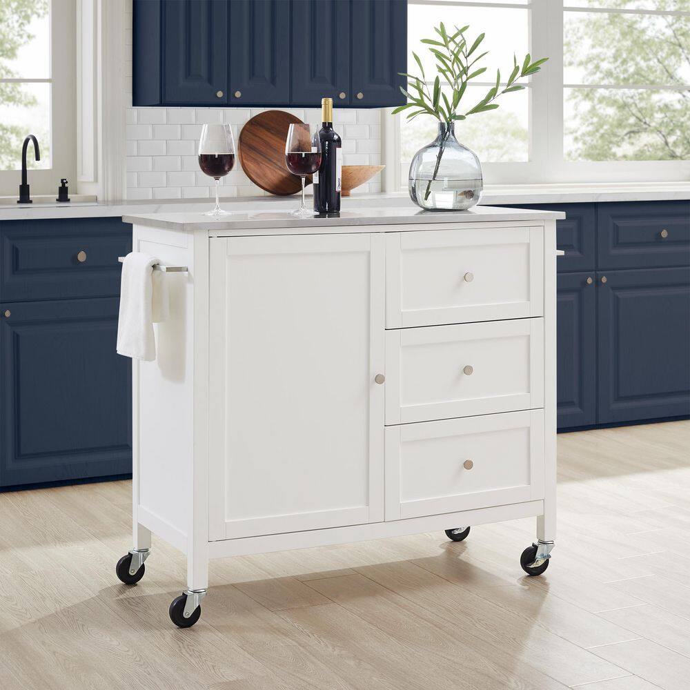 CROSLEY FURNITURE Soren White Kitchen Island with Stainless Steel Top KF30090SS-WH