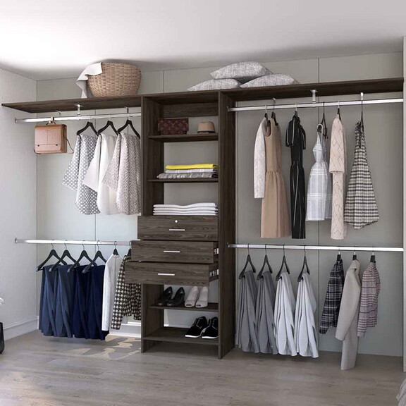 Brentwood 3 Drawer 4 Shelf Closet System Dark Waln...