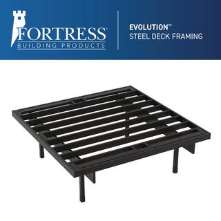 FORTRESS Apex Freestanding 12 ft. x 12 ft. Brazilian Teak PVC Deck and 10-Step Stair Kit with Steel Framing and Aluminum Railing K-64410852213