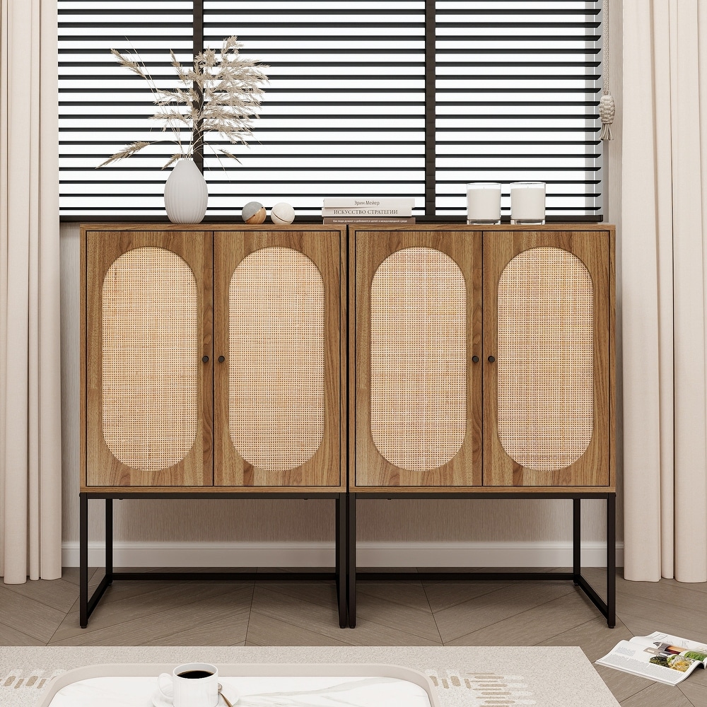 Rattan 2 Door High Cabinet Built in Adjustable Shelf