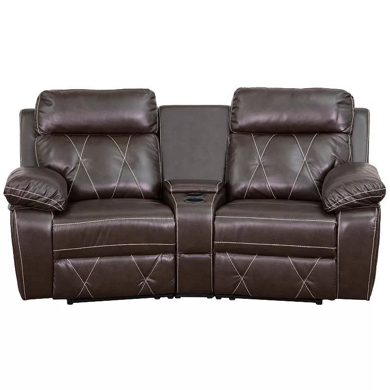 Emma and Oliver Brown LeatherSoft 2-Seat Reclining Theater Unit-Curved Cup Holders