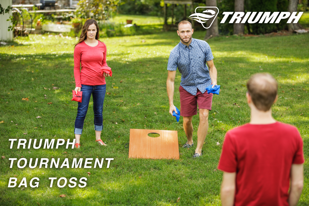 Triumph Tournament Bean Bag Toss Game with Two Wooden Portable Game Platforms on Foldable Legs and Eight Toss Bags