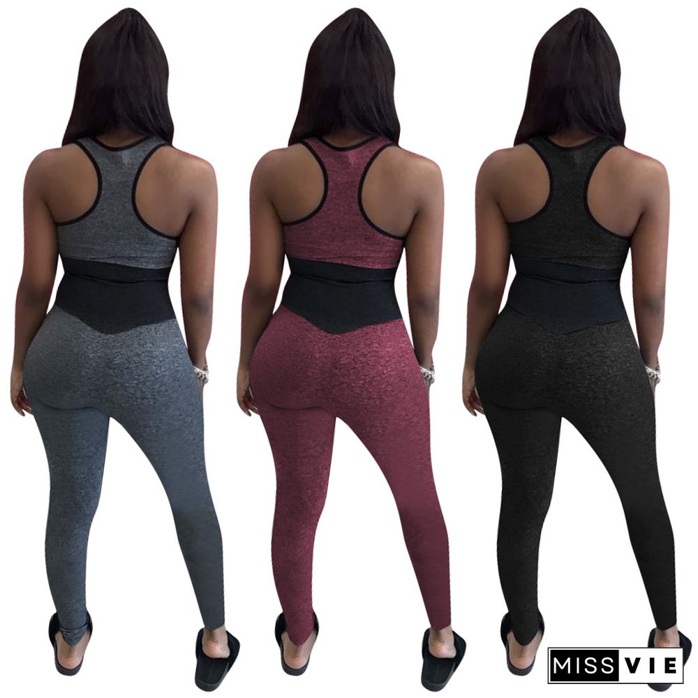 Sexy Splicing Sport Vest Tight Pants Two-piece Set