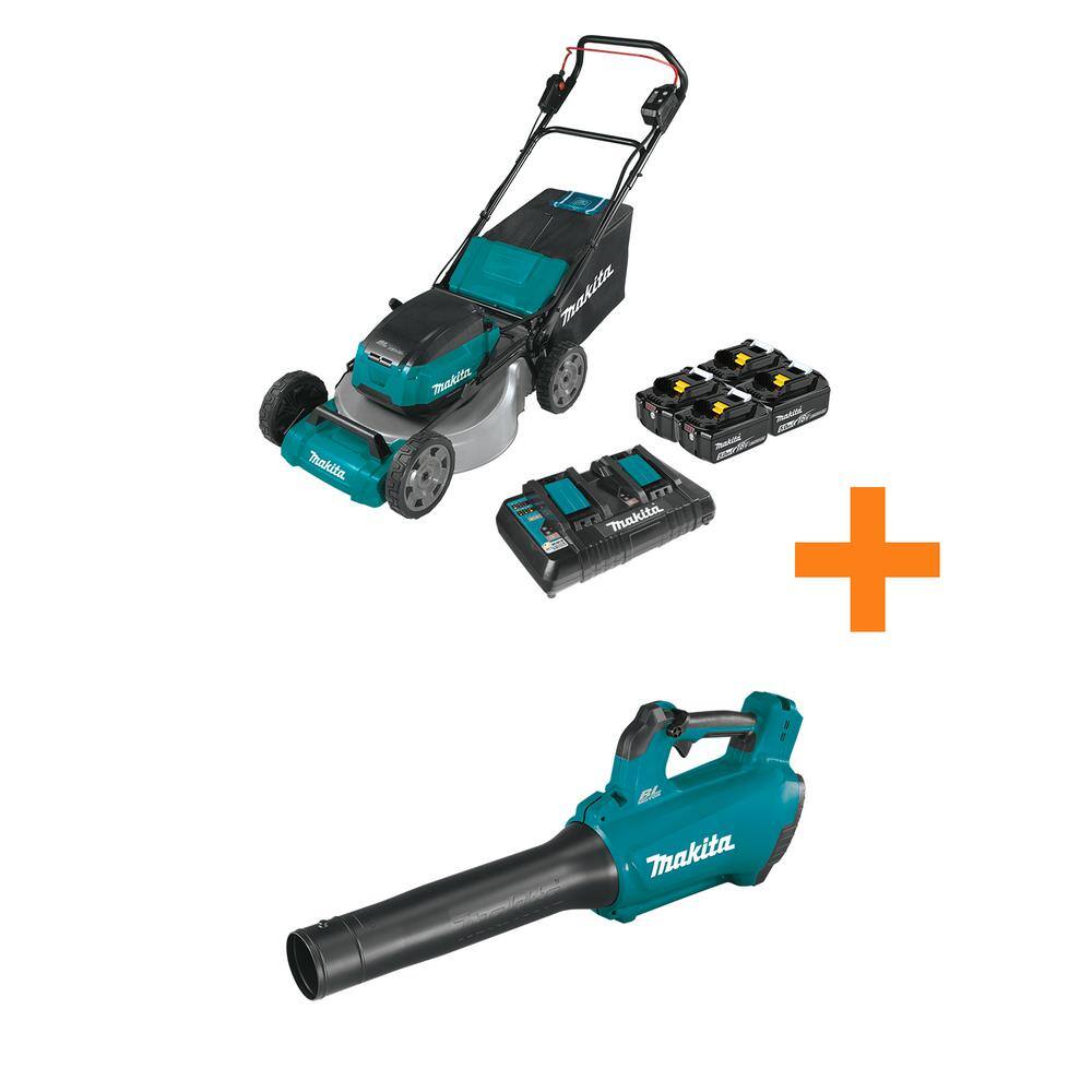 Makita 18V X2(36V) LXT Lithium-Ion Cordless 21 in. Walk Behind Lawn Mower Kit w4 Batteries 5.0Ah wBonus 18V Blower Tool Only XML07PT1-XBU03Z