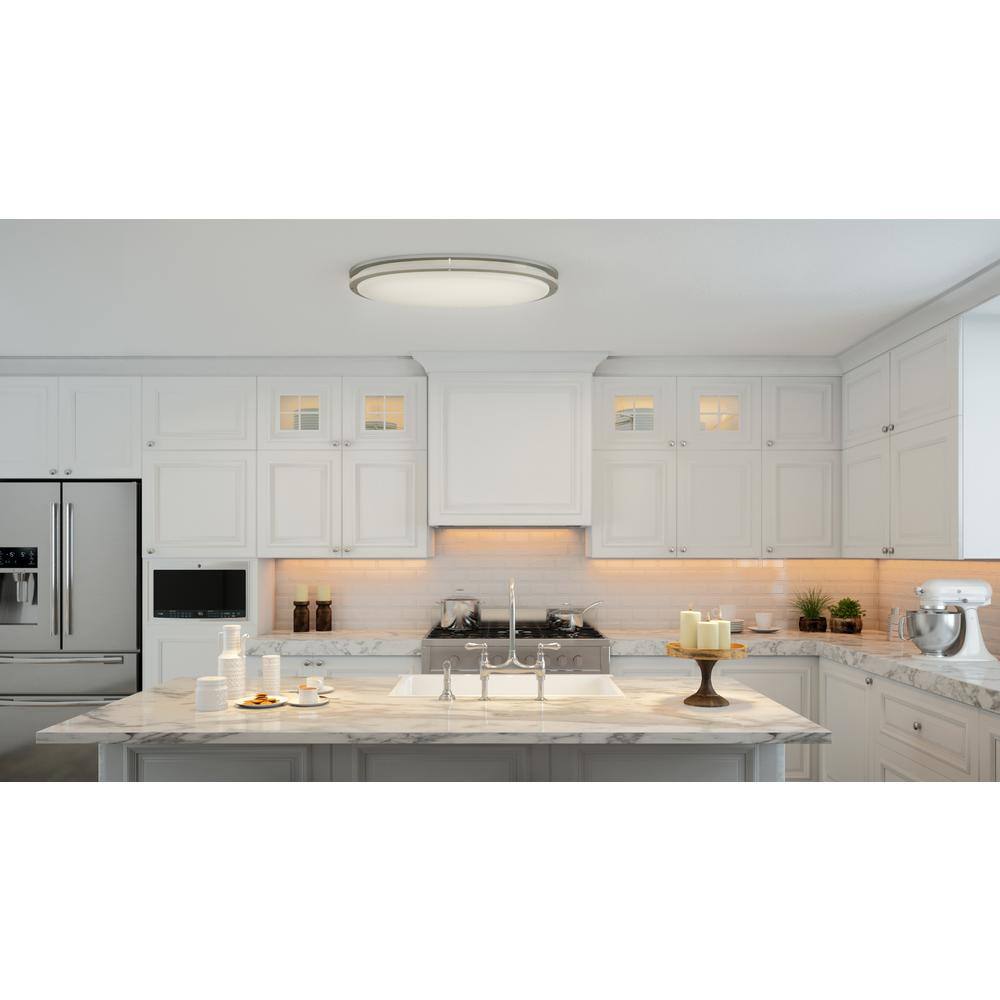 Hampton Bay Hampton Bay 32 in. Transitional Brushed Nickel Integrated Dimmable LED Flush Mount with Frosted Plastic Lens for Kitchen DC032LEDC