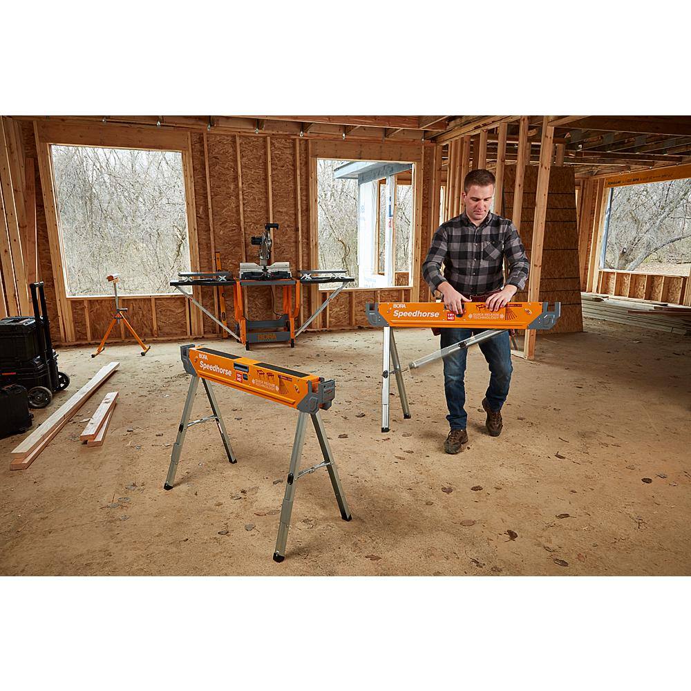 BORA 30 in. H Heavy Duty Steel Speedhorse Sawhorse with Auto Release Legs 1500 lbs. Capacity (2-Pack) PM-4500T