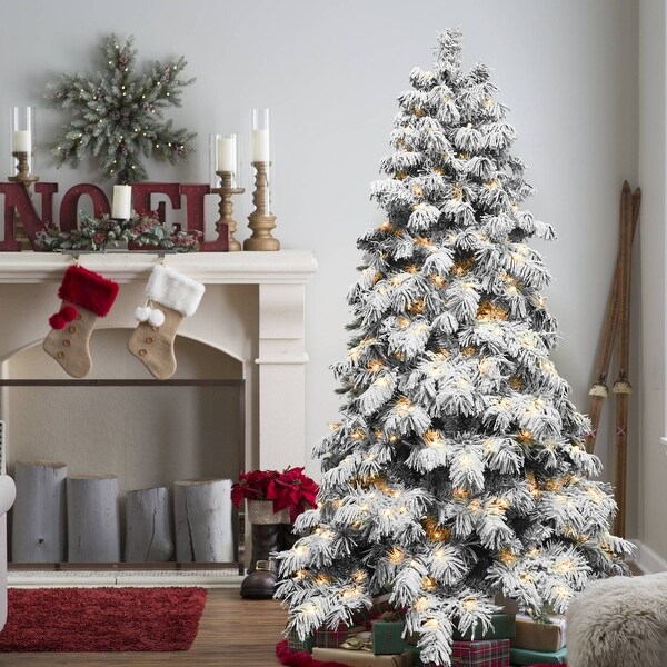 5ft8ft PVC Automatic Flocked Christmas Tree with Steel Wire Frame and BuiltIn Warm White LED Lights