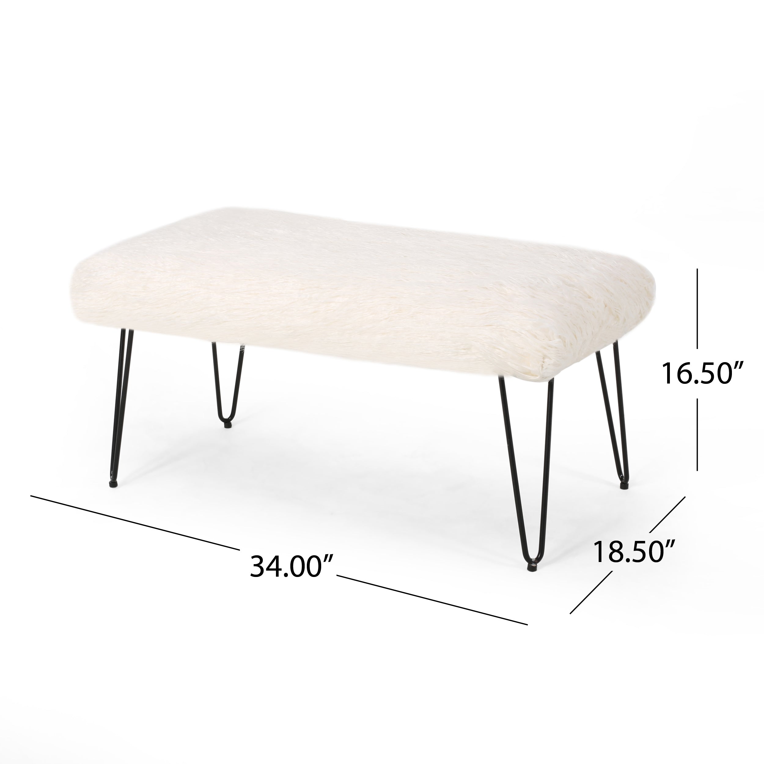 Louise Faux Fur Bench with Hairpin Legs