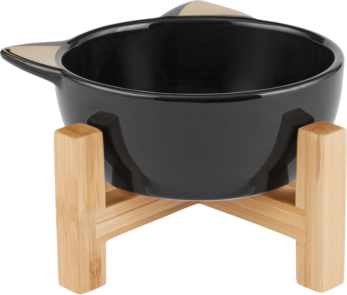 Frisco Cat Face Elevated Bamboo Non-Skid Ceramic Cat Bowl， Black， 1 Cups