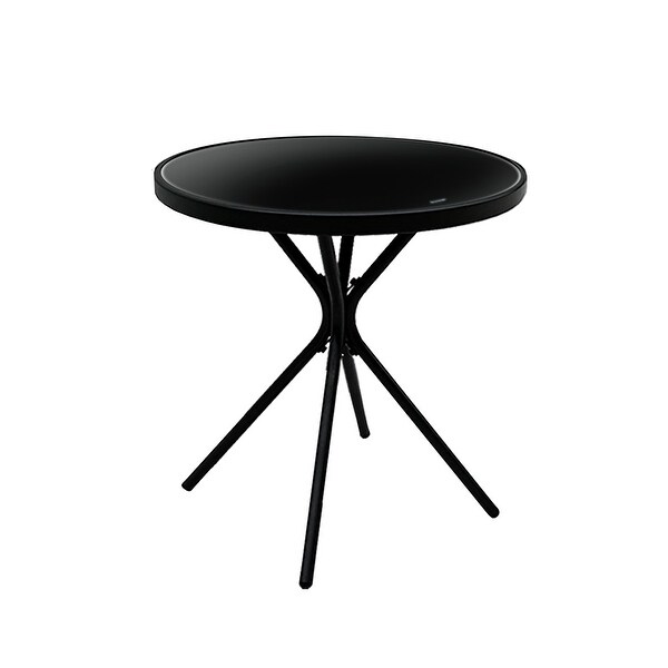 All Weather Outdoor Round Metal Patio Table with Tempered Glass Tabletop