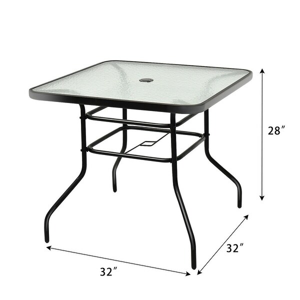 Costway 32'' Patio Square Table Tempered Glass Steel Frame Outdoor