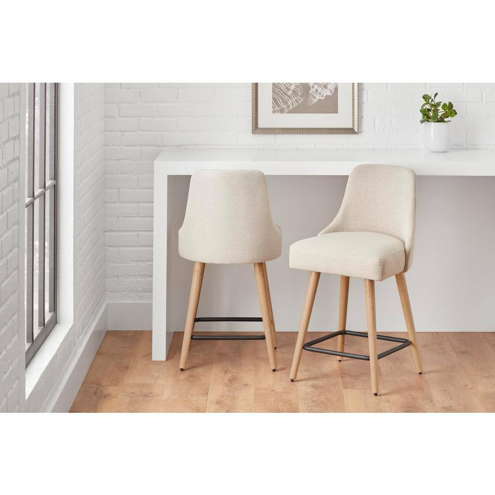 StyleWell Benfield Biscuit Beige Upholstered Counter Stools with Back (Set of 2) Jones CS NB