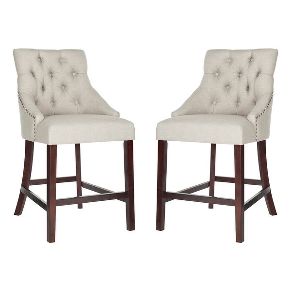 SAFAVIEH 26- Inch Eleni Light Grey/ Espresso Tufted Counter Stool (Set of 2) - 22.5