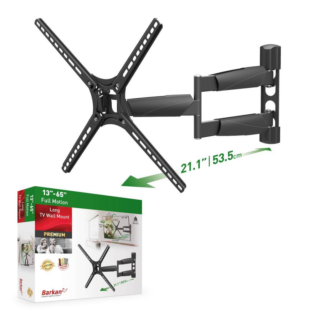 Barkan a Better Point of View Barkan 13 in. to 65 in. Full Motion 4-Movement Long FlatCurved TV Wall Mount Black Patented Touch and Tilt BM343LP