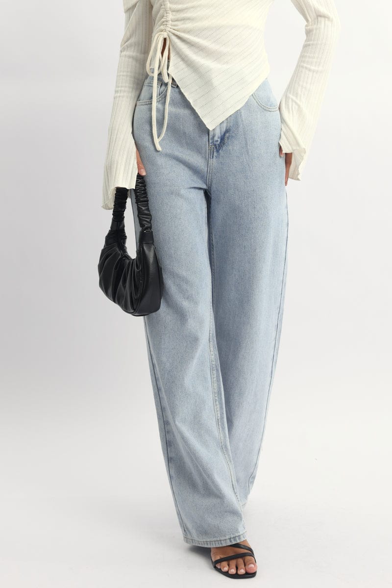 Denim Wide Leg Jeans Ribbon Pocket