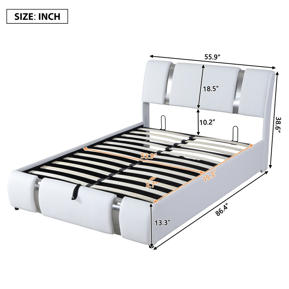 Lift Up Storage Bed Frame  Upholstered Faux Leather Platform Bed with Hydraulic Storage System   Headboard  No Box Spring Needed