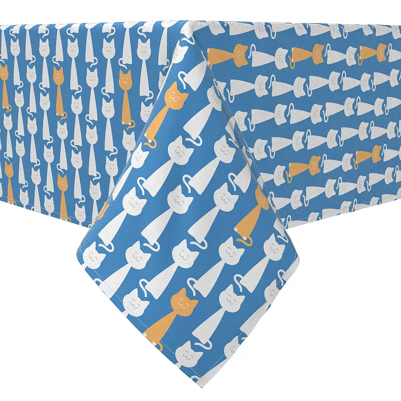 Rectangular Tablecloth， 100% Cotton， Fun Cats Blue