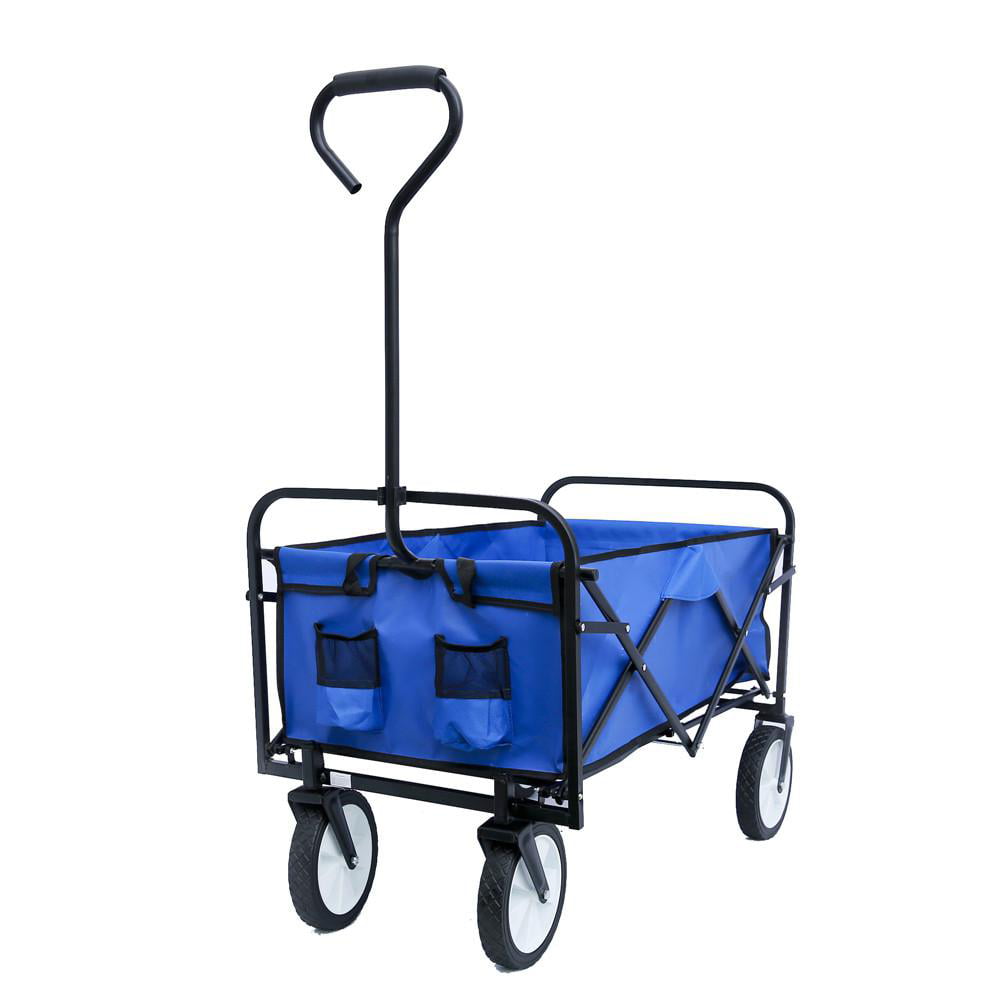 Folding Wagon Cart Collapsible Outdoor Utility Wagon Garden Shopping Cart Beach Wagon with All-Terrain Wheels(Blue)