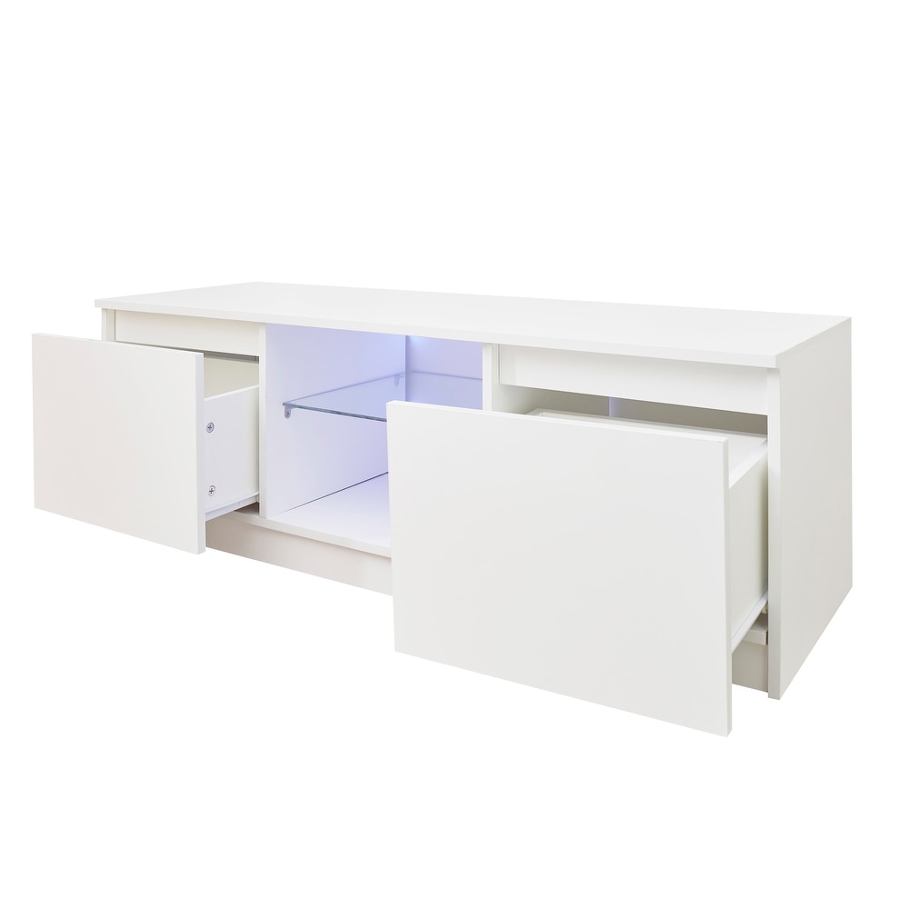 White Living Room Entertainment Center Media Console Table  Modern LED TV Cabinet TV Stand with Lights and Storage Drawers