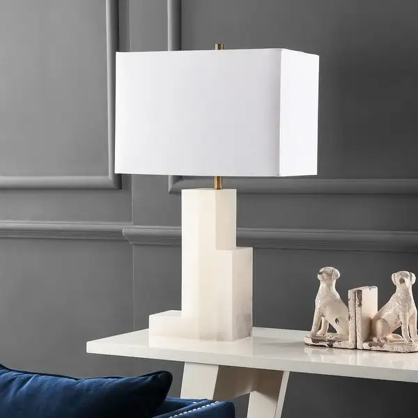 SAFAVIEH Lighting 28-inch Cora White Marble LED Table Lamp - 17