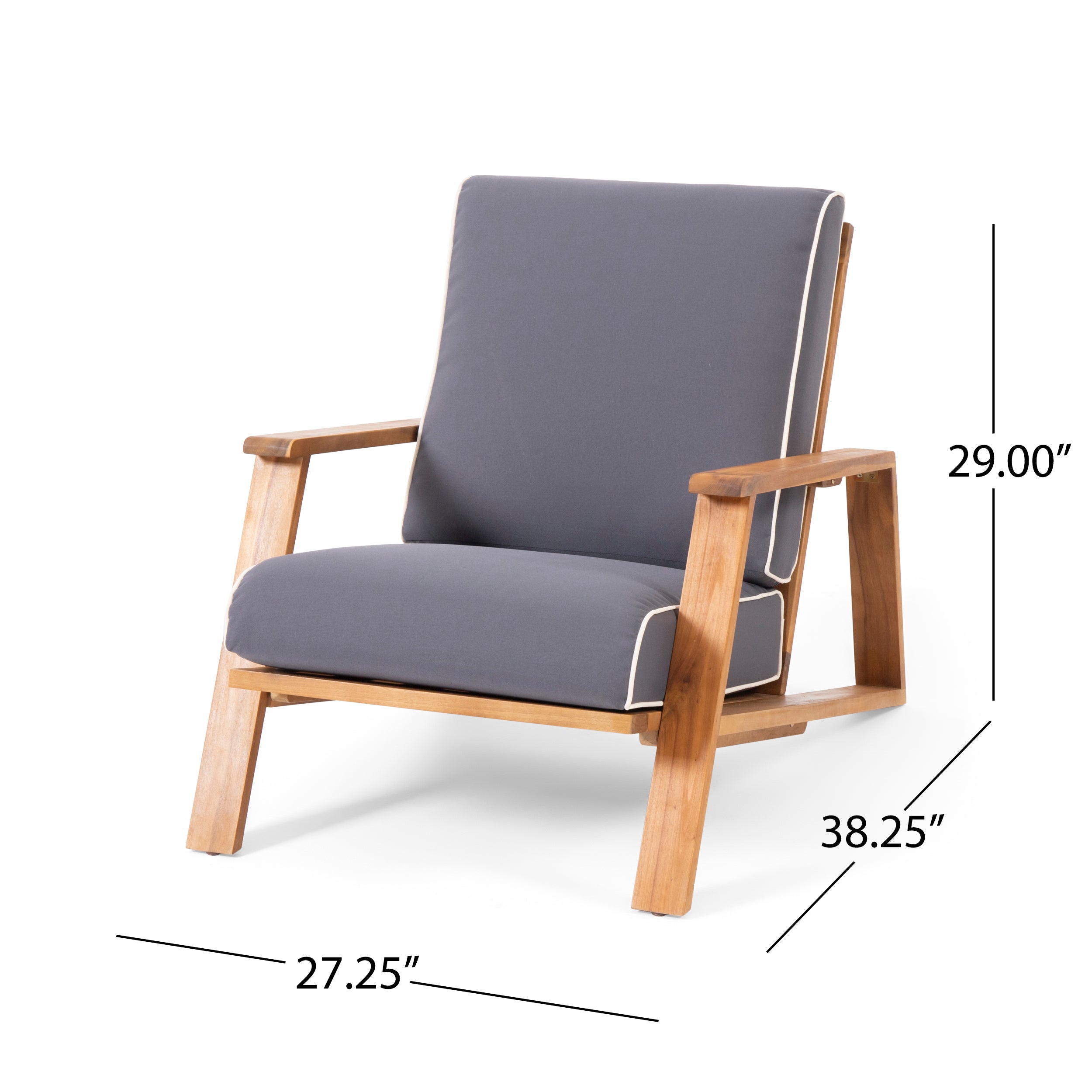 Youssef Outdoor Acacia Wood Club Chair with Cushion