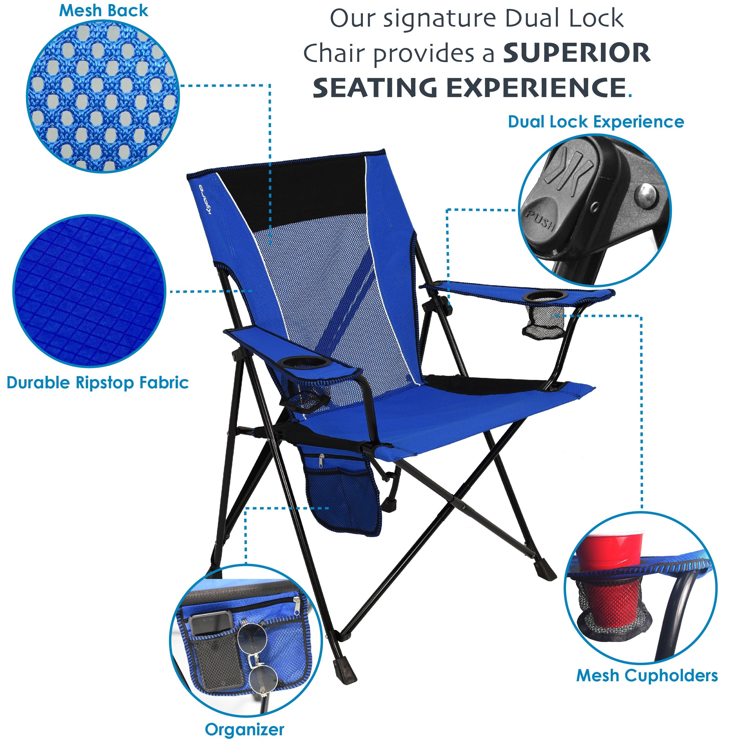 Kijaro Maldives Blue Dual Lock Adult Portable Camping Chair