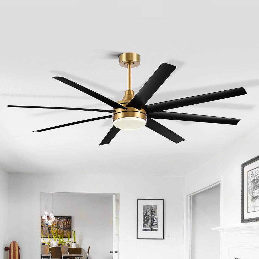 Breezary Archer 65 in. Integrated LED Indoor Black-Blades Gold Ceiling Fan with Light and Remote Control Included 23012-BLK