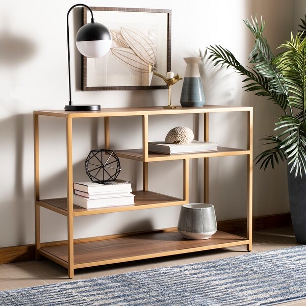 SAFAVIEH Reese Geometric Console Table -Walnut/Gold - 42