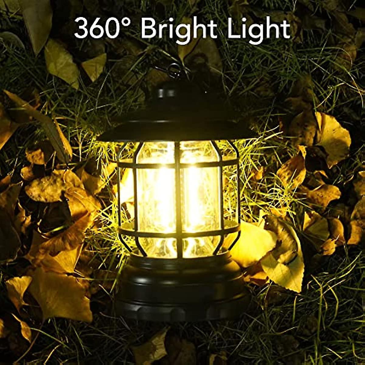 Vintage Lantern Metal Hanging Hurricane Lantern Camping Lantern Battery Powered Warm Light Cob 360 Degree Retro Lamp For Power Outage Hurricane Outd