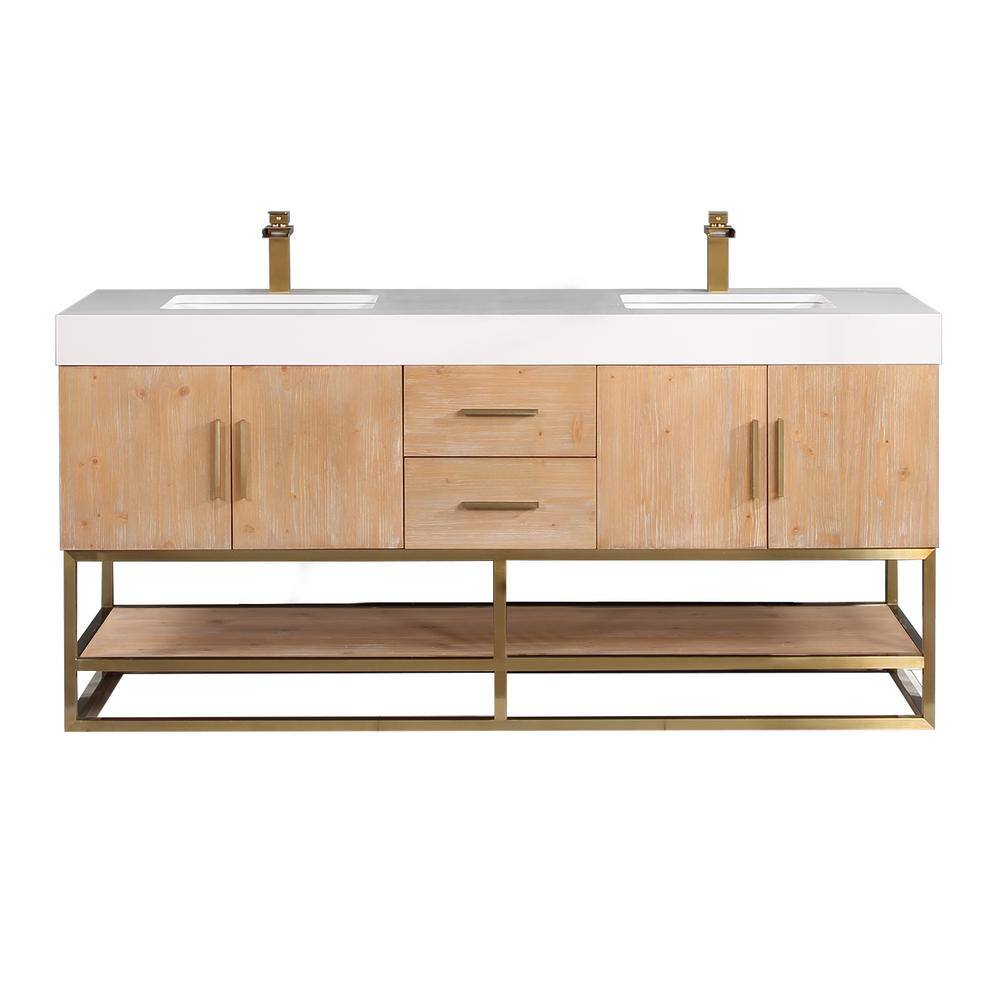 Altair Bianco 72 in. W x 22 in. D x 34 in . H Double Sink Bath Vanity in Light Brown with White Composite Stone Top 552072G-LB-WH-NM