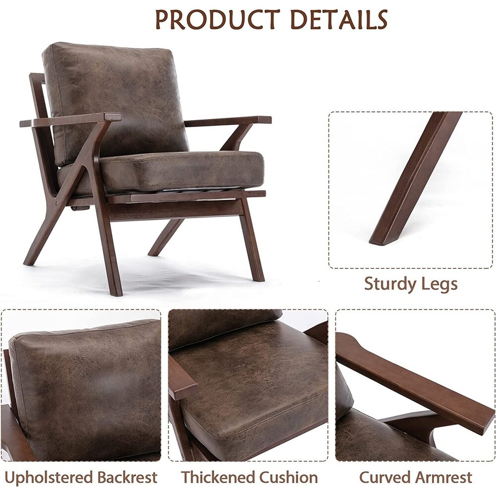 Ebello Upholstered Leather Accent Armhair with Solid Wood Frame and Removable Cushions