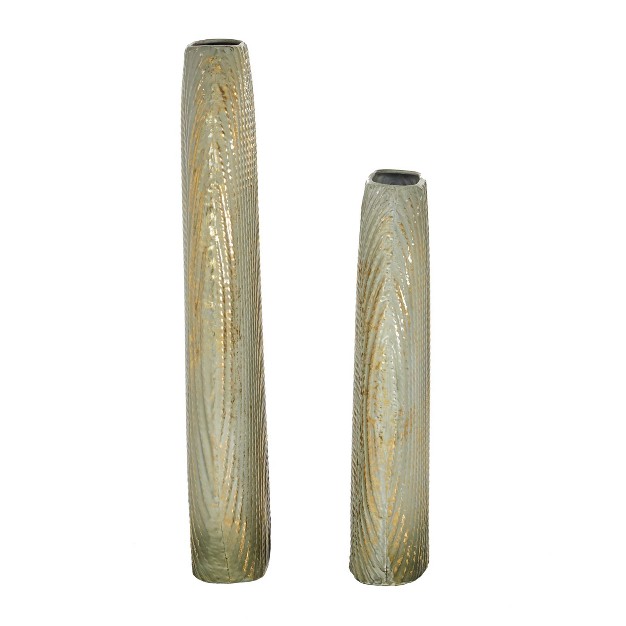 Set Of 2 Oval Textured Metal Vase White gold Shopsmaniay